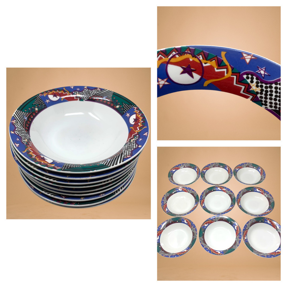 Vtg Lot 9 x Furio Contemporary Casuals Modernist Avant Garde Cereal Bowls 7.25"